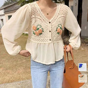花刺しゅう シフォン袖 ニットトップス
