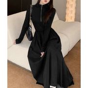 ハーフジップロングワンピース 黒 韓国風