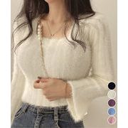 ショート丈 シャギーニットトップス韓国風