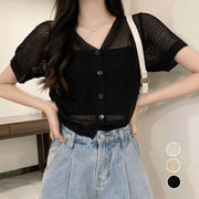 透かし編みニットカーディガン ショート丈