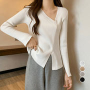 リブニットトップス フロントスリット