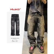 メンズ ダメージ加工 デニムパンツ 男女兼用 ストリート系 ボトムス 春秋 2025新作★