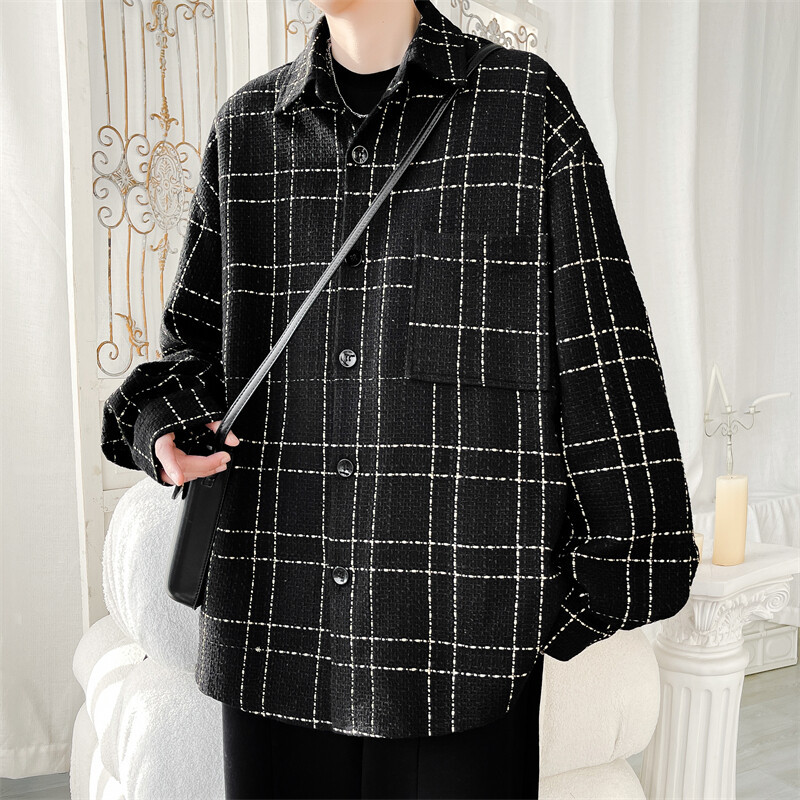 メンズ・ トップス・シャツ・ 格子柄長袖・アウター・気質・カジュアルシャツ・M~5XL 2色