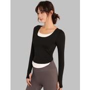 トップス レディース   ヨガ服 スポーツウェア 速乾 フィットネス 長袖 レイヤード