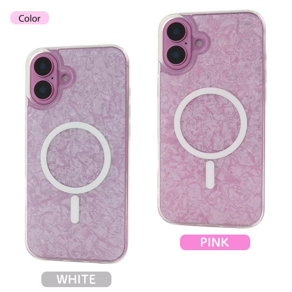 天然シェル♡キラキラ アラビア 黒猫 オリジナルiPhoneケース ピンク