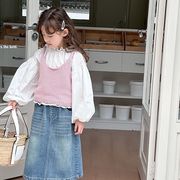 2025春夏 韓国風女の子フリル襟ランタンスリーブトップスOR無地キャミソール
