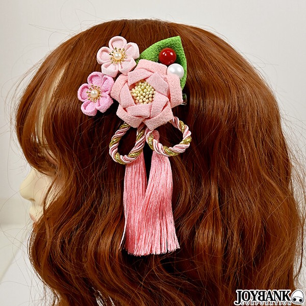 ちりめん 椿 ヘアクリップ【つまみ細工/髪飾り/和風/和装/ヘア