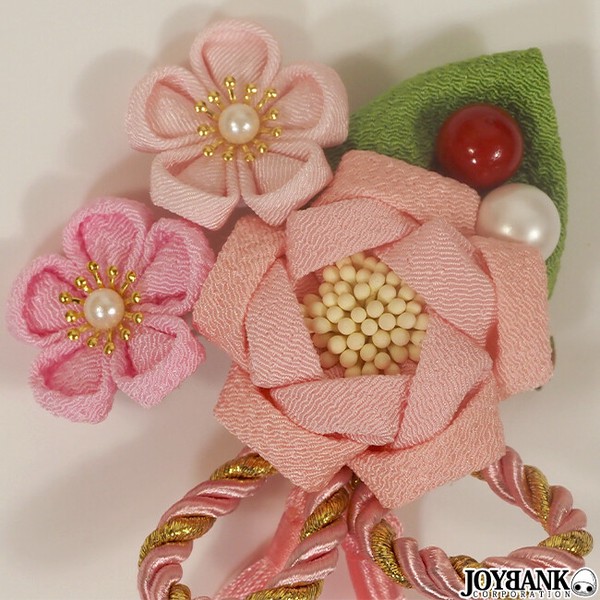 オーダー完成品です。つまみ細工 髪飾り ヘアクリップ 髪飾り クリップ つまみ細工 梅＆リボン 日本製（和装小物）｜utatane