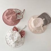 Bolemaer☆2025夏新作 子供用チェリー柄ORチェック柄ORドット柄日焼け止めつば広帽子全3色