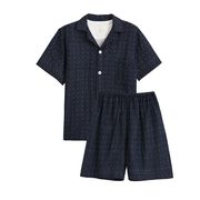 日本式無印風良品綿二重糸パジャマ女性綿半袖パジャマ夏綿半袖ホームウェア(男) 二重糸半袖半ズボンチベ