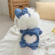 2025年 ペット用 中小型 猫 犬 春夏服 2点セット デニム Tシャツ ベスト + 帽子