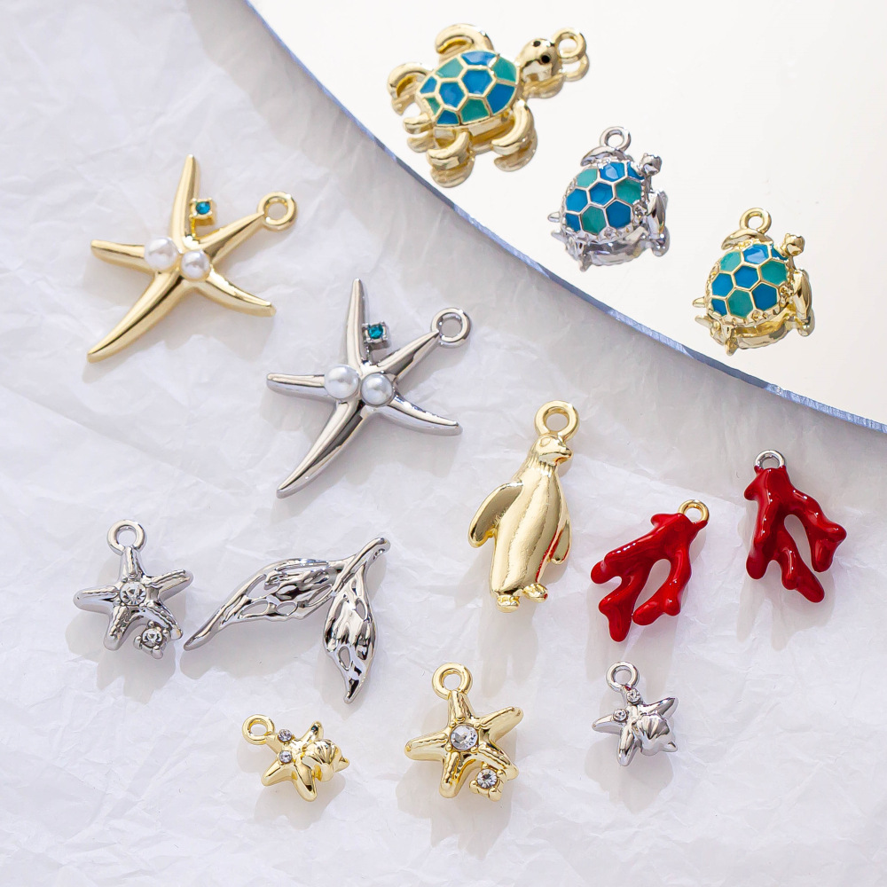 金属チャーム ハンドメイド マリン ヒトデ アクセサリーパーツ ペンギン デコレーション サンゴ ウミガメ