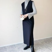 2025年秋冬新作 ワンピース ノースリーブ Vネック ロング丈ワンピース スタイリッシュ