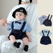 LL☆子供用セットアップ夏男の赤ちゃん用 半袖シャツ＋吊りズボン 2点セット ベビー用誕生日お祝い服