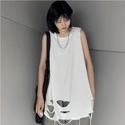 袖なしシャツ　Tシャツ　男女通用　個性　ぽろぽろ風　オーバーサイズ　M-XL