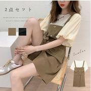 サロペット　春新作　レディースTシャツ＋サロペット　　ゆったり　オールインワン