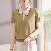 2025春夏レディース服 シンプル 高品質 気質 ポロシャツ 韓国風 Ｔシャツ トップス 3色展開[M~4XL]
