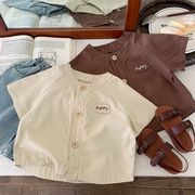 全2色[80-130cm] 女の子男の子 刺繍入り 半袖シャツ 韓国風 トップス  ラウンドネック 春夏 キッズ 子供服