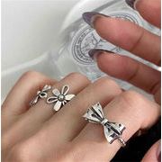 品質良い!店舗お勧め!甘美レトロ花リボン空洞デザイン調整可能指輪2点セット