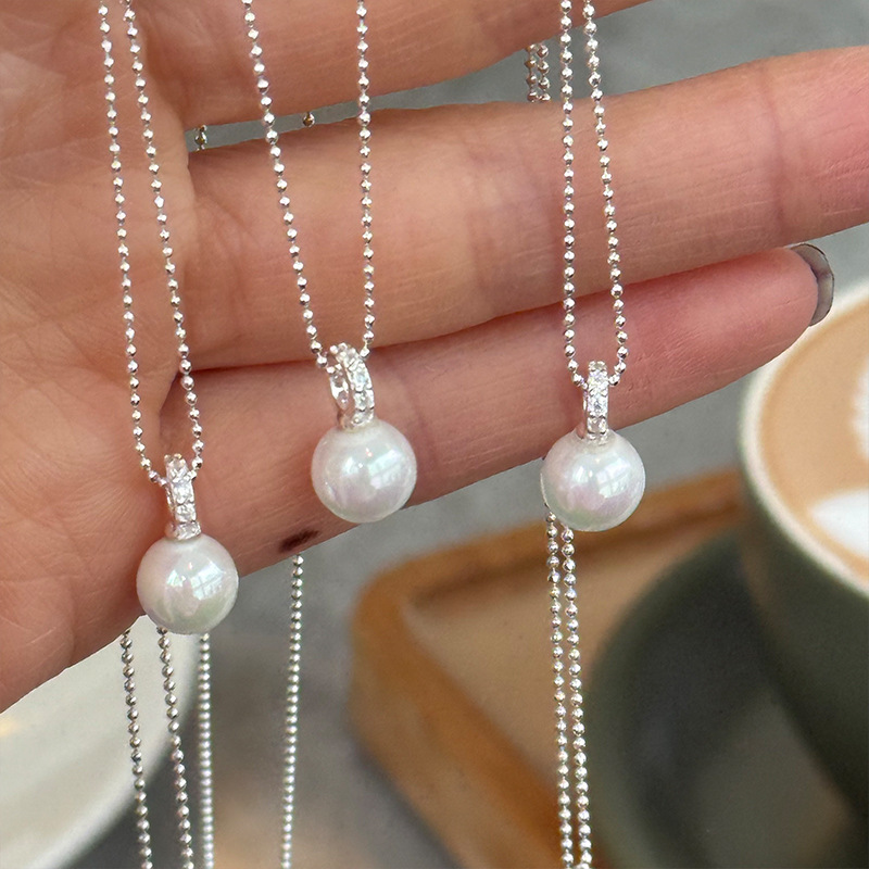 パールネックレス ボールチェーン S925 シルバーアクセサリー アレルギー対応 おしゃれ 大人かわいい 上品