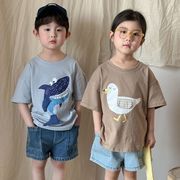 男女兼用 子供用 半袖Tシャツ 夏服 2025新作 綿100％ カジュアル 可愛いイラスト キッズトップス