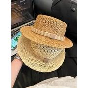 フラットトップ透かし編みストローハット 手編みのレトロなサンハット UVカット仕様