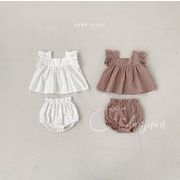 2025年新品 韓国風子供服 トップス   シャツ  & ショートズボン   2点セット 2色 66cm-100cm