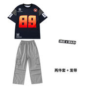 ボーイズ ヒップホップ  Tシャツ グレーパンツ  ヘアーバンド 3点セット 衣装