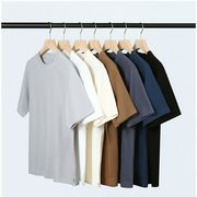 メンズ ユニセックス 無地 ラウンドネックTシャツ 半袖トップス ラウンドネックカジュアル ゆったり★全8色