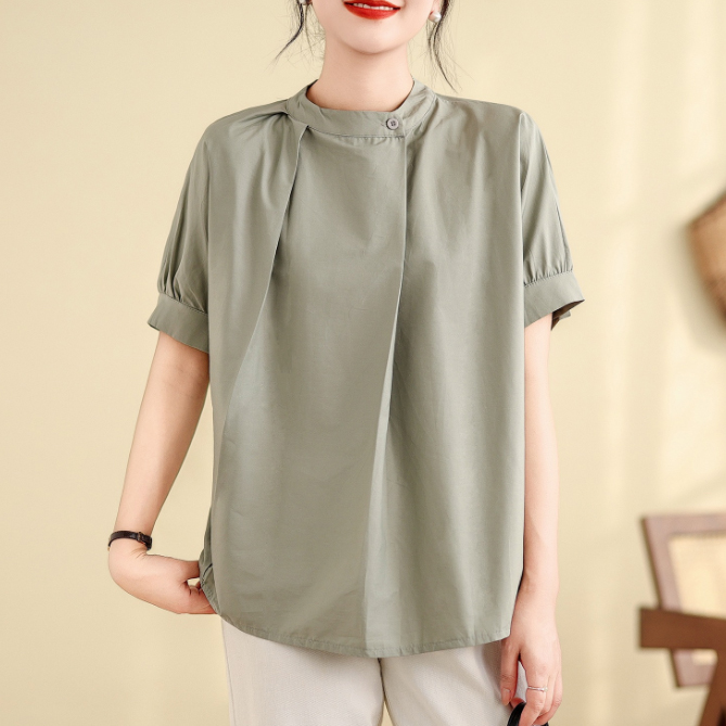 白ブラウス レディース体型カバーシャツ ゆったり着痩せボタンブラウス