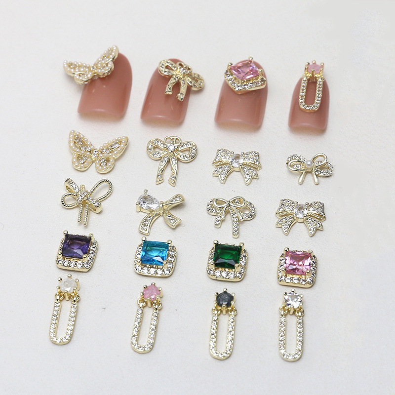 ネイルビジュー スクエアモチーフ ラインストーン ジェルネイル アクセサリーパーツ 手芸 金属 りぼん