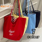 2025新作 ストライプ柄両面トートバッグ 通学・通勤用 シンプルキャンバス手提げバッグ