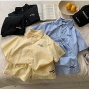 2025新作 韓国風子供服  男の子 半袖 ピンクシャツセット  3色  100cm-150cm