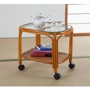 天然籐サイドテーブル キャスター付き