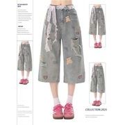 ボトムス ズボン パンツ デニム ジーンズ ショーツ ワイドパンツ アメリカン風 ダメージ加工