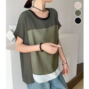 配色 レイヤード 半袖 トップス カットソー