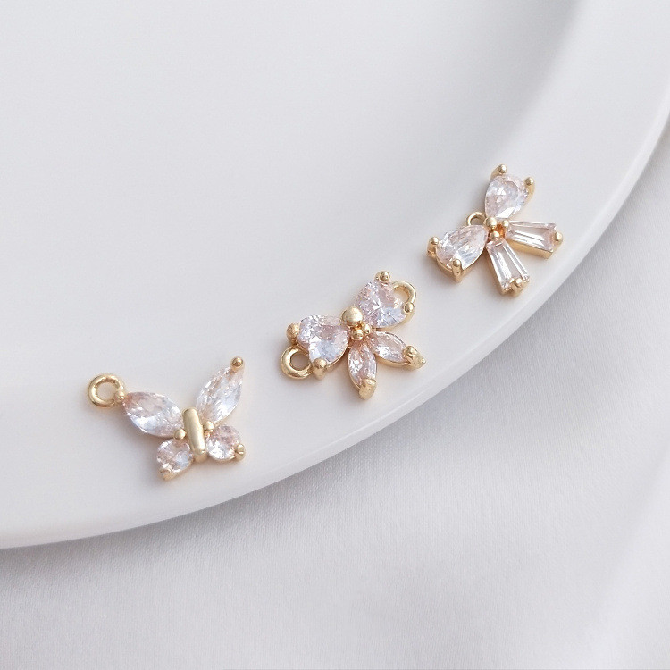 キュービックジルコニア アクセサリーパーツ ジュエリー メタルパーツ バタフライ ストーン DIYチャーム