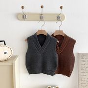[80-130cm] 子供秋冬新作 キッズ Vネックニットベスト 韓国風レトロ風 男女兼用 ベビー 子ども用 セーター