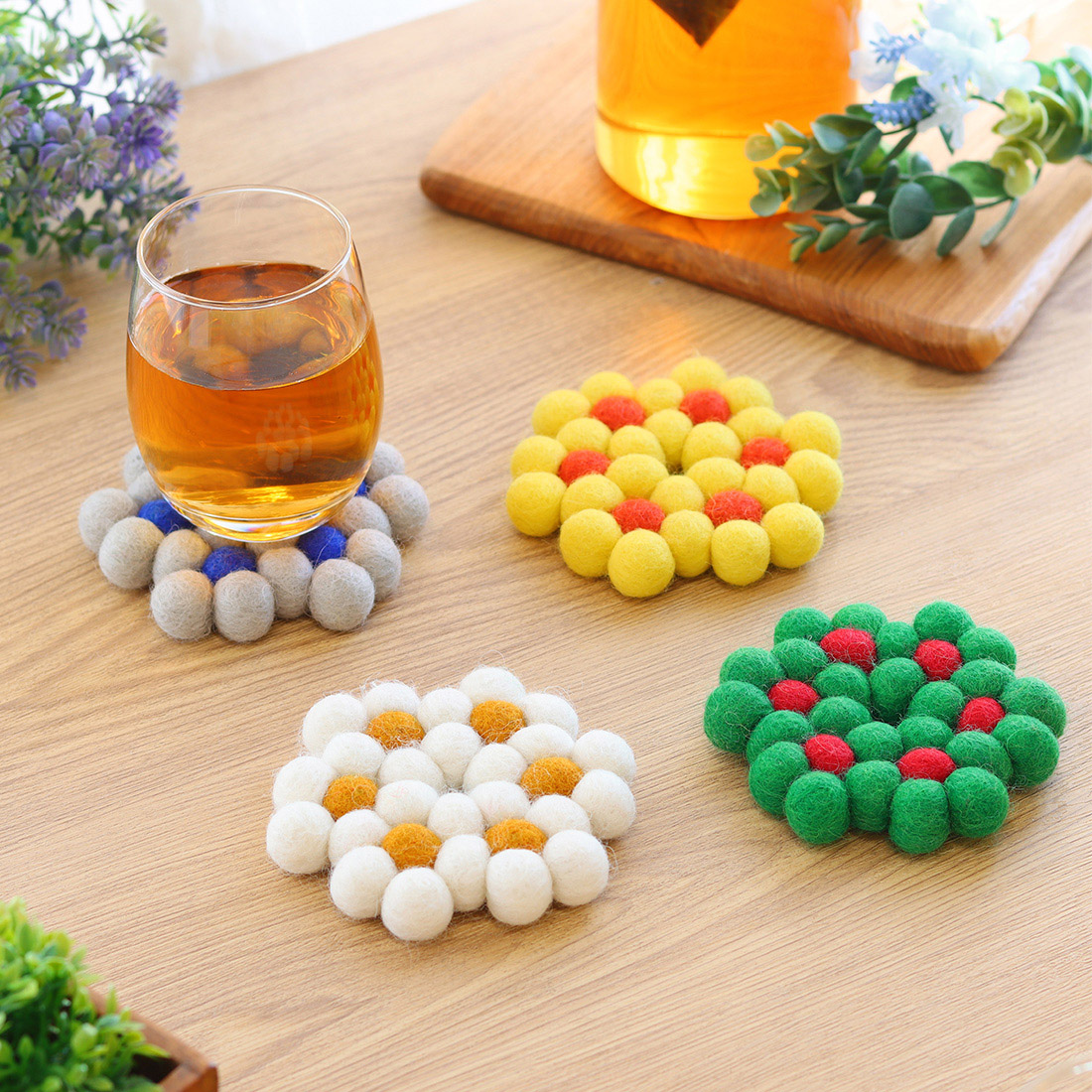 コースター フラワー フェルトボール[フエルトポンポンカラフルキッチン25AW]