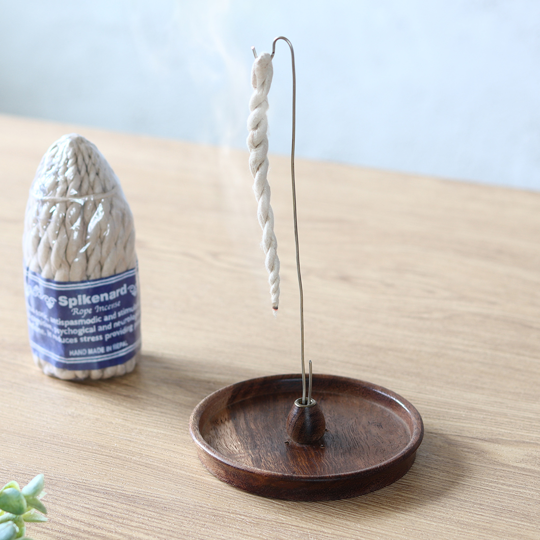 ネパールウッド香立て プレーン L[ロープ香用ロクタ紙手漉き紙アロマ癒し25AW]