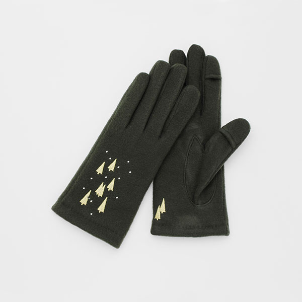 【WOMEN】雪とツリー刺繍ジャージグローブ