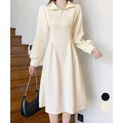 【日本倉庫即納】 ハーフジップワンピース長袖ウエストタック