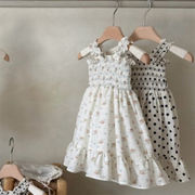 2025夏新作　女の子　花柄　キャミソール　ワンピース　おしゃれ　子供服　可愛い　フリル　薄手　水玉