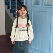 2025秋※KUJ☆子供用クルーネック刺繍ロゴスウェット 男女兼用 ゆったりカジュアル
