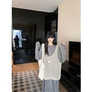2025年INS 秋新作 　韓国風    気質   おしゃれ  着痩せ  ルーズフィット  ニット  ベスト+ワンピース