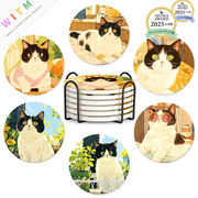 猫柄 コースター ねこ 下敷き カップパッド ネコ インテリア  断熱マット 雑貨 セラミックス 可愛い