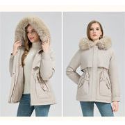 2025冬新作 韓国風ダウンコットンジャケット ラムファー裏地 大ファー襟 フード付きアウター