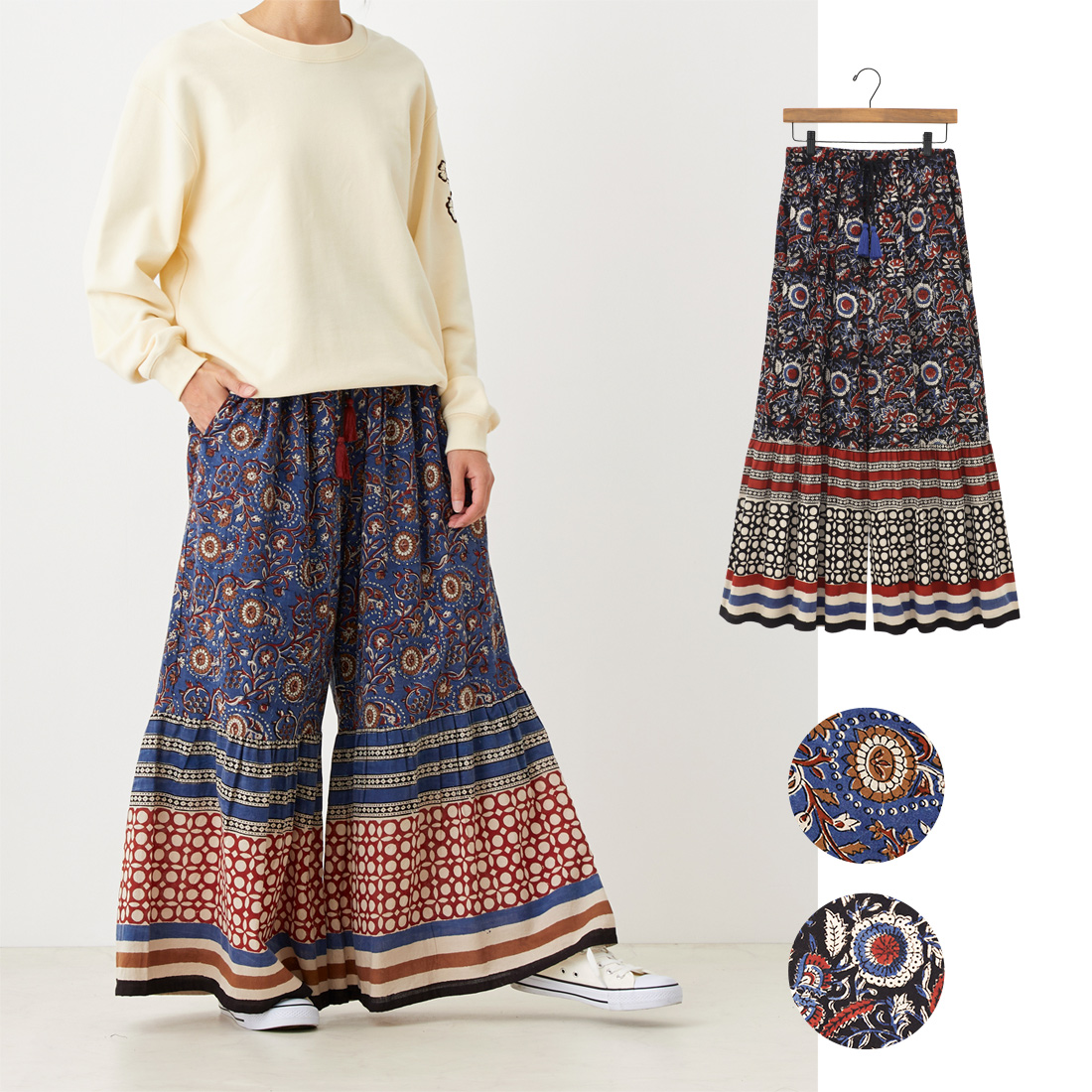 【Shanti Shanti】パンツ シックブロック[レディースゆったり草花柄フラワーアジアン秋冬25AW]