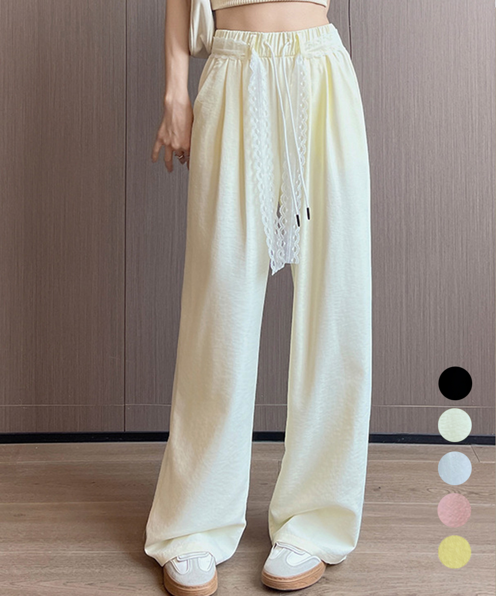 【日本倉庫即納】 レースワイドイージーパンツ韓国風ボトムス