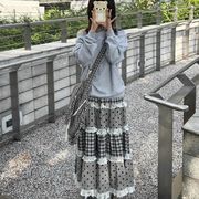 フリルロングスカート　ドット柄　レディース　INS　韓国ファッション